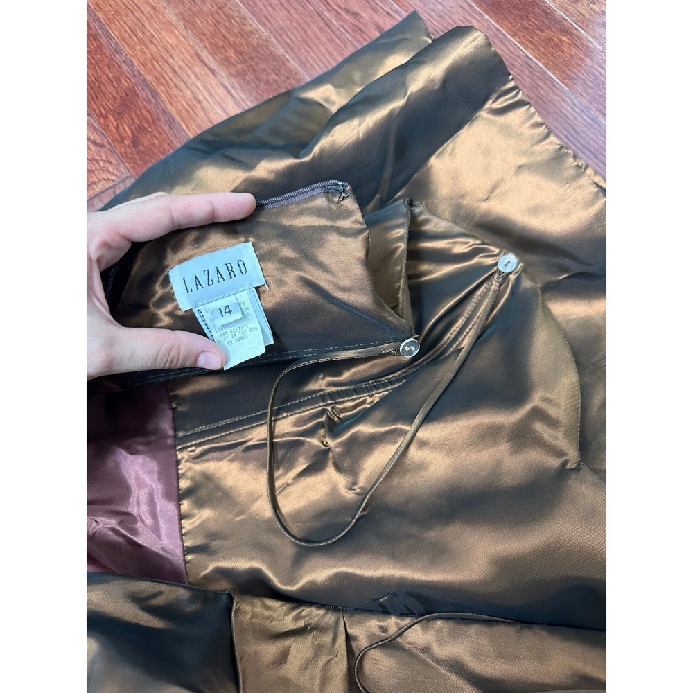 USA Vintage 2000s Strapless Lazaro Ethereal Mermaid Fantasy Crushed Brown Gown - Picture 10 of 11